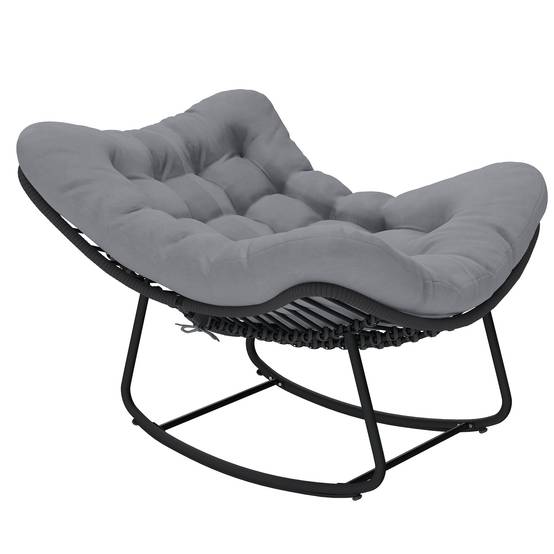 Fauteuil à bascule Résine tressée Jardin Chaise relax avec coussin 110x87x70cm Gris foncé - ComfortXL Outdoor Living - Image 1