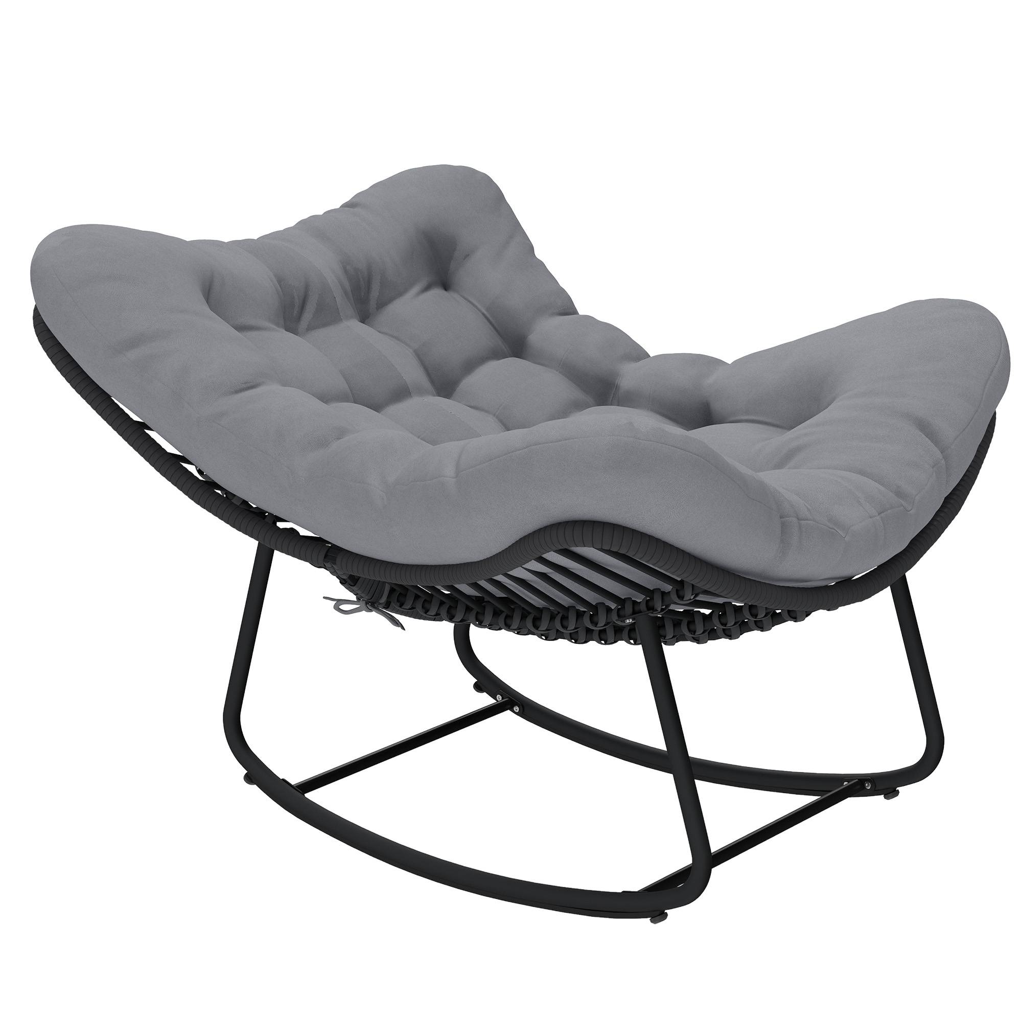 Fauteuil à bascule Résine tressée Jardin Chaise relax avec coussin 110x87x70cm Gris foncé - ComfortXL Outdoor Living - Image 1