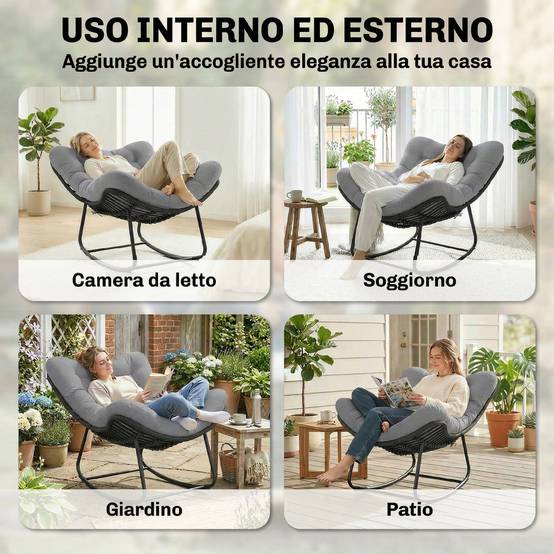 Fauteuil à bascule Résine tressée Jardin Chaise relax avec coussin 110x87x70cm Gris foncé - ComfortXL Outdoor Living - Image 9