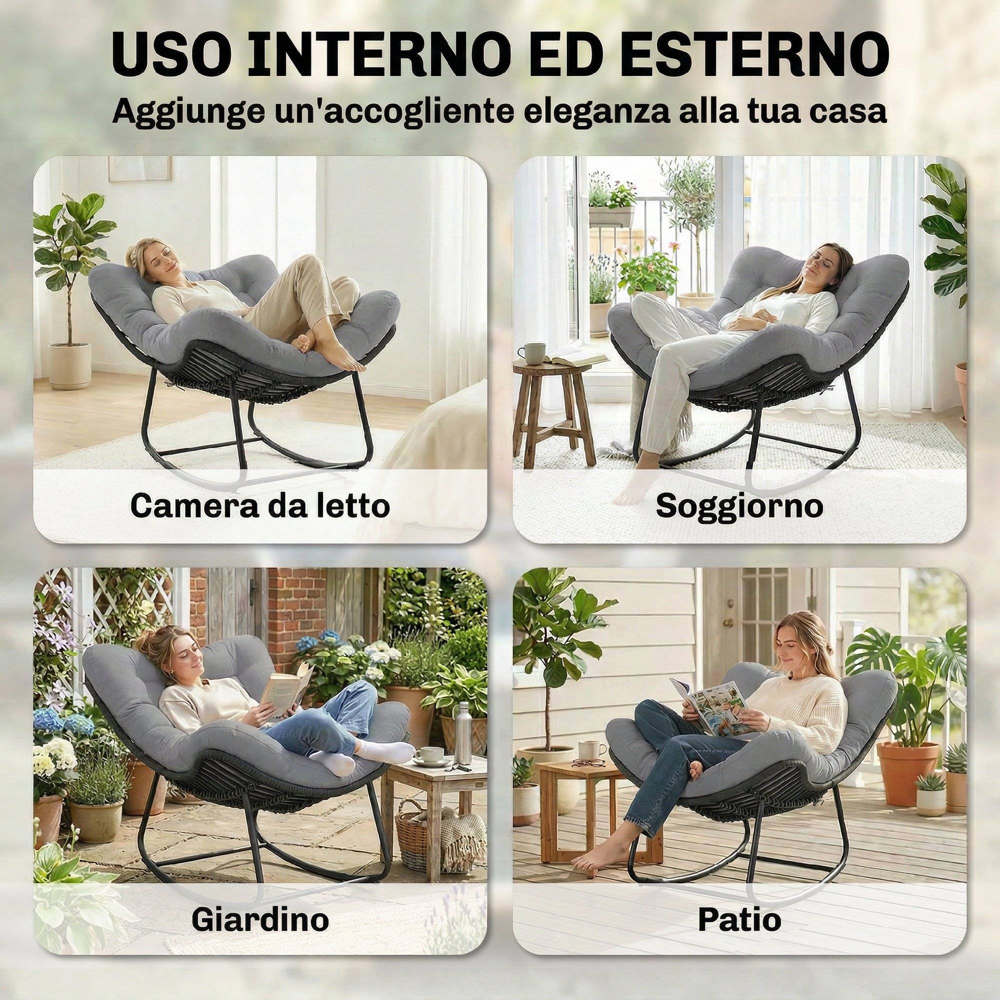 Fauteuil à bascule Résine tressée Jardin Chaise relax avec coussin 110x87x70cm Gris foncé - ComfortXL Outdoor Living - Image 9