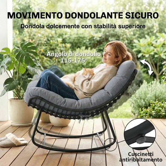 Fauteuil à bascule Résine tressée Jardin Chaise relax avec coussin 110x87x70cm Gris foncé - ComfortXL Outdoor Living - Image 10
