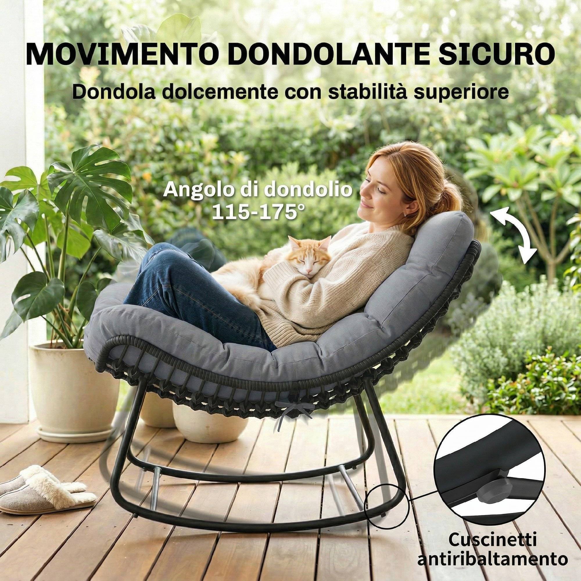 Fauteuil à bascule Résine tressée Jardin Chaise relax avec coussin 110x87x70cm Gris foncé - ComfortXL Outdoor Living - Image 10