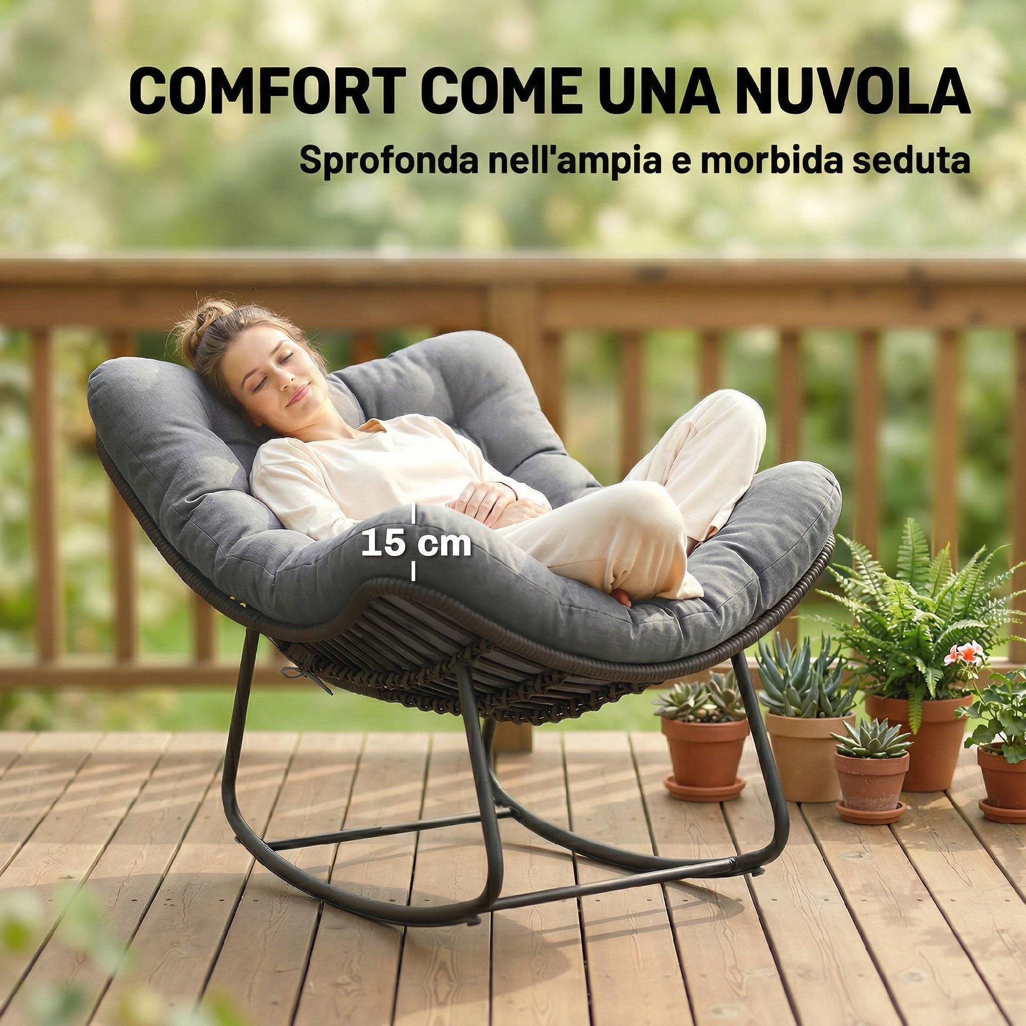 Fauteuil à bascule Résine tressée Jardin Chaise relax avec coussin 110x87x70cm Gris foncé - ComfortXL Outdoor Living - Image 6