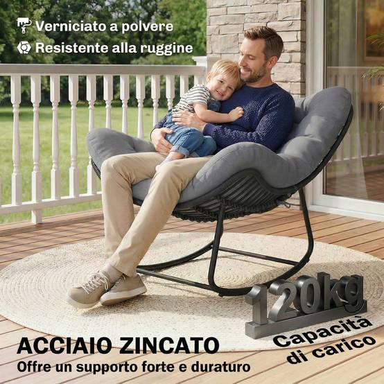 Fauteuil à bascule Résine tressée Jardin Chaise relax avec coussin 110x87x70cm Gris foncé - ComfortXL Outdoor Living - Image 8