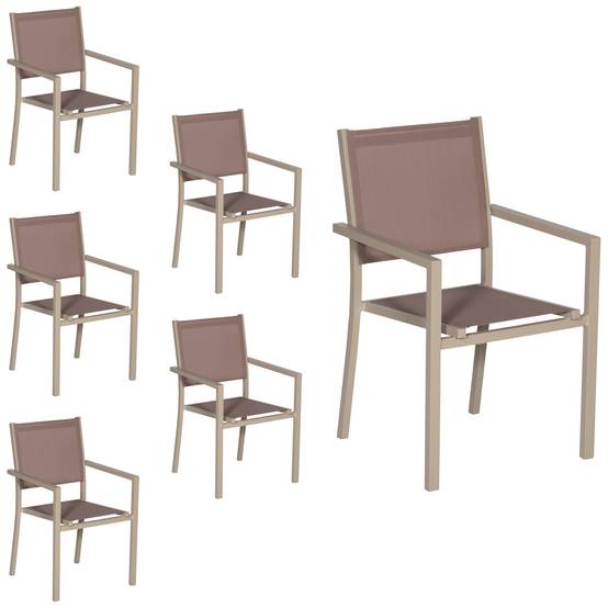 Lot de 6 chaises en aluminium taupe - textilène taupe - HAPPY GARDEN - Image 1