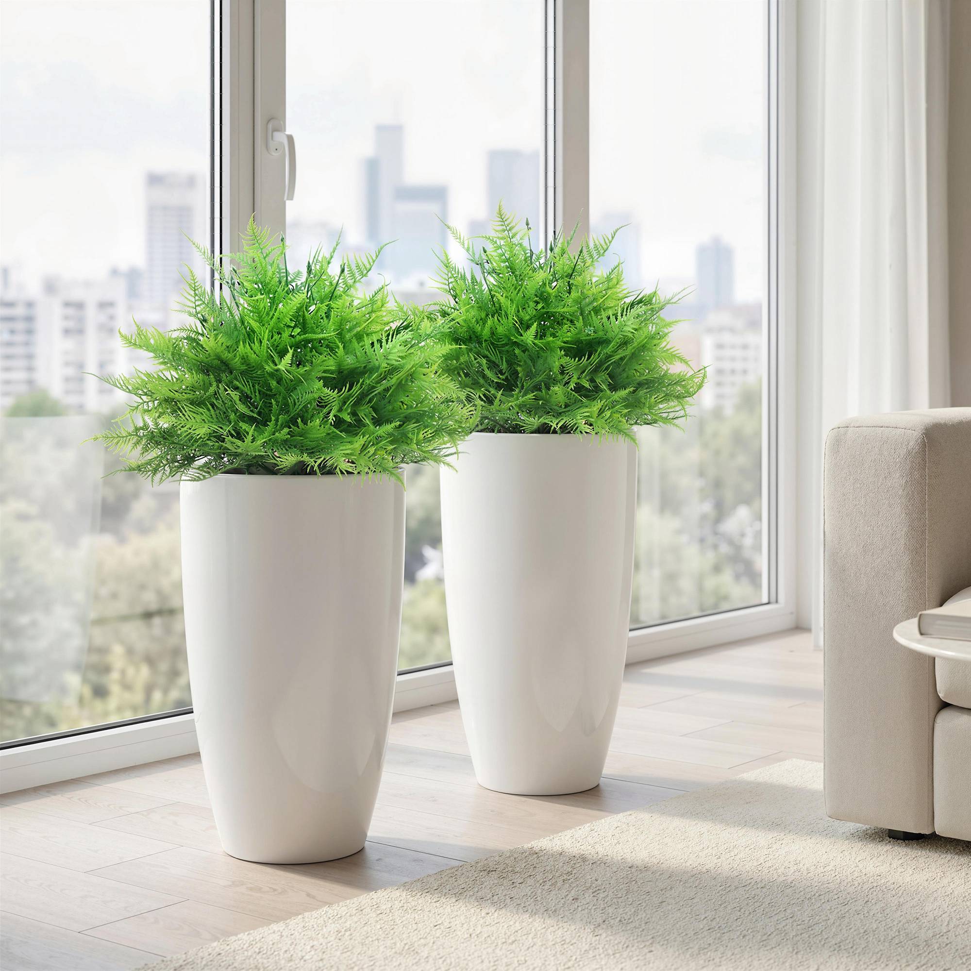 Fougère Boston Artificielle Lot 2 PE et Aluminium Jardin Balcon Décoration Durable 60cm Vert - ComfortXL Outdoor Living - Image 9