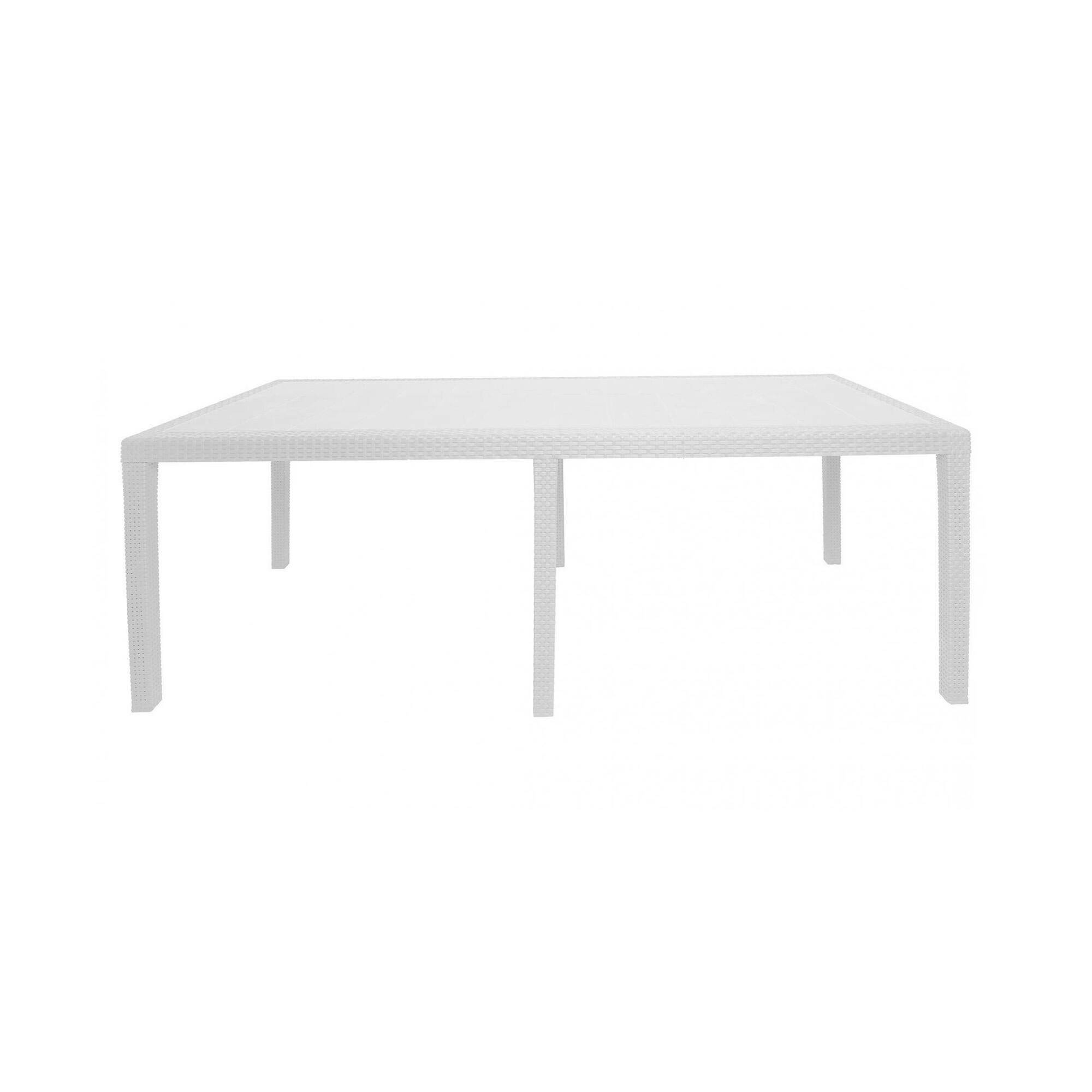 Dmora - Table d'extérieur Dmains, Etagère à manger rectangulaire extensible, Table de jardin extensible effet rotin, 150/220x90h72 cm, Blanc - Dmora - Imagen 6