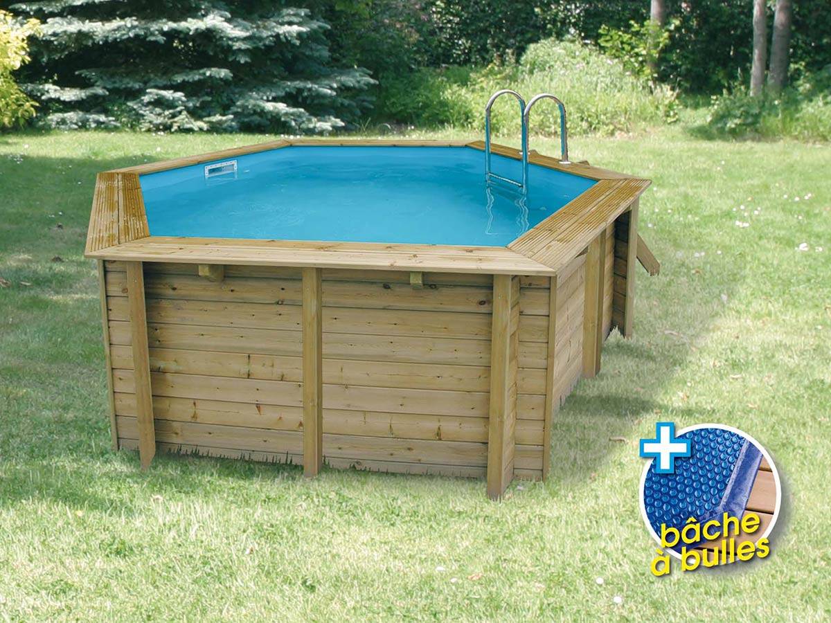 Ubbink - Piscine bois Azura 4,10 x 1,20 m - Liner bleu + Bâche à bulles - Ubbink - Imagen 1