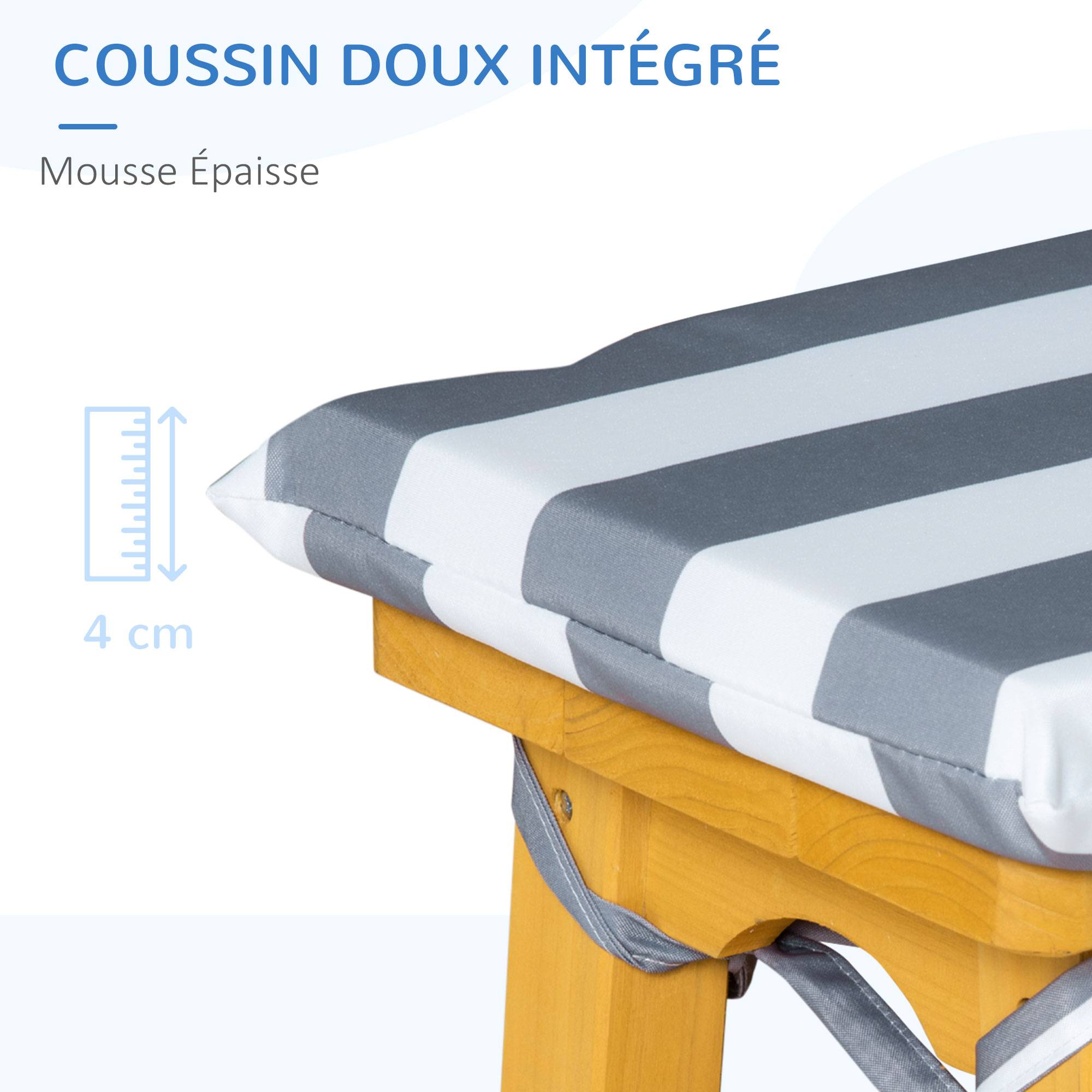 Outsunny - Ensemble salon de jardin enfant 4 pièces style pique-nique - 2 bancs, table, parasol - sapin lasuré miel polyester gris blanc rayé - Outsunny - Imagen 4