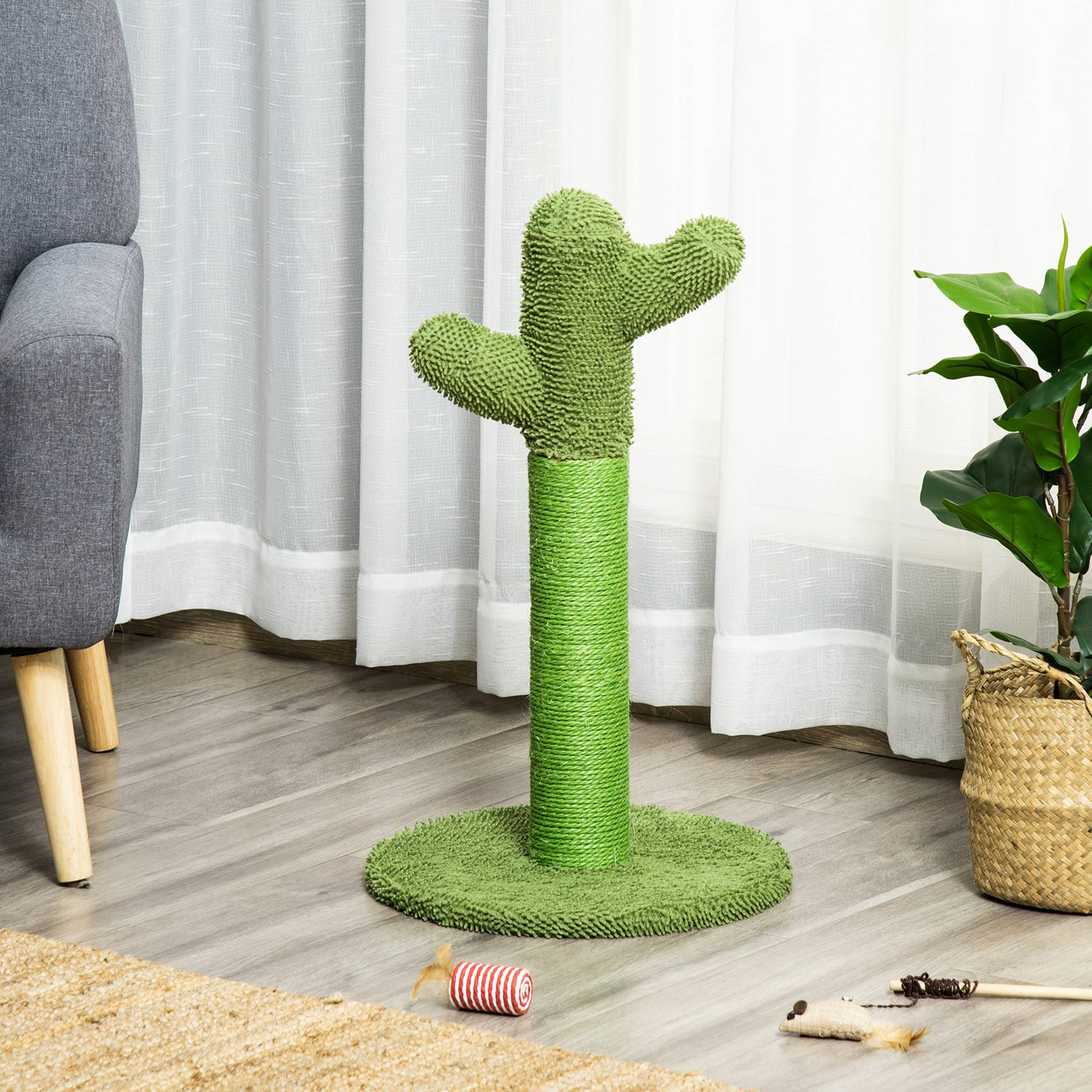 Arbre chat griffoir cactus sisal intérieur base jouet balles 40x40x65 cm vert - ComfortXL Outdoor Living - Image 4