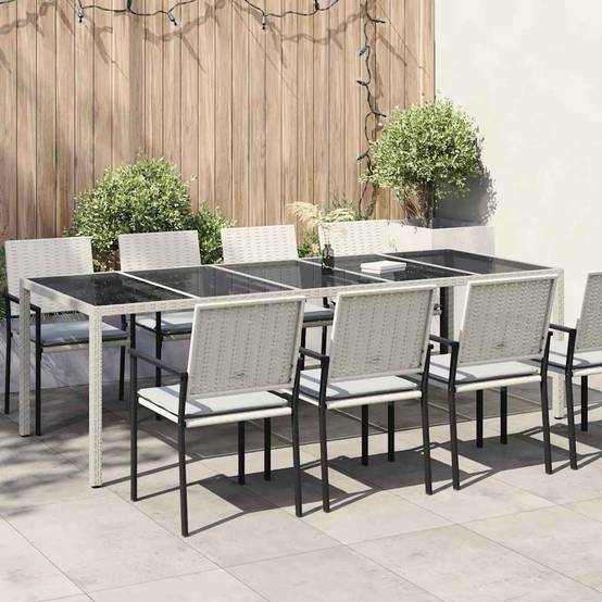Table de jardin résine tressée blanc verre trempé 250 x 100 x 75 cm - PANGIVO - Image 1
