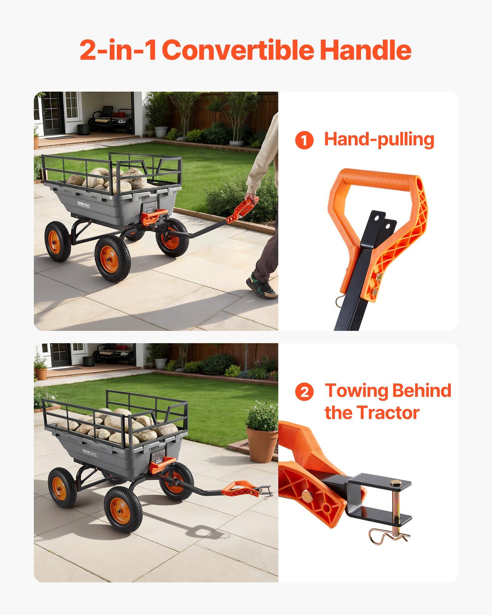 Vevor - Chariot basculant de jardin VEVOR 1500 lb, 15 pi³, en polyéthylène avec poignée 2 en 1 - Image 5