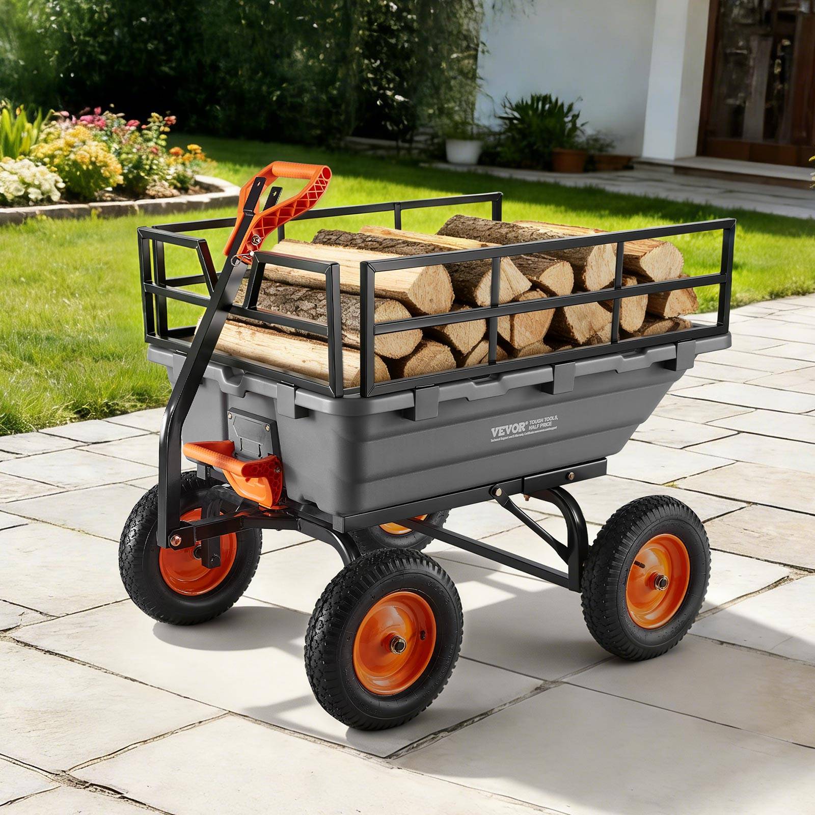 Vevor - Chariot basculant de jardin VEVOR 1500 lb, 15 pi³, en polyéthylène avec poignée 2 en 1 - Image 8
