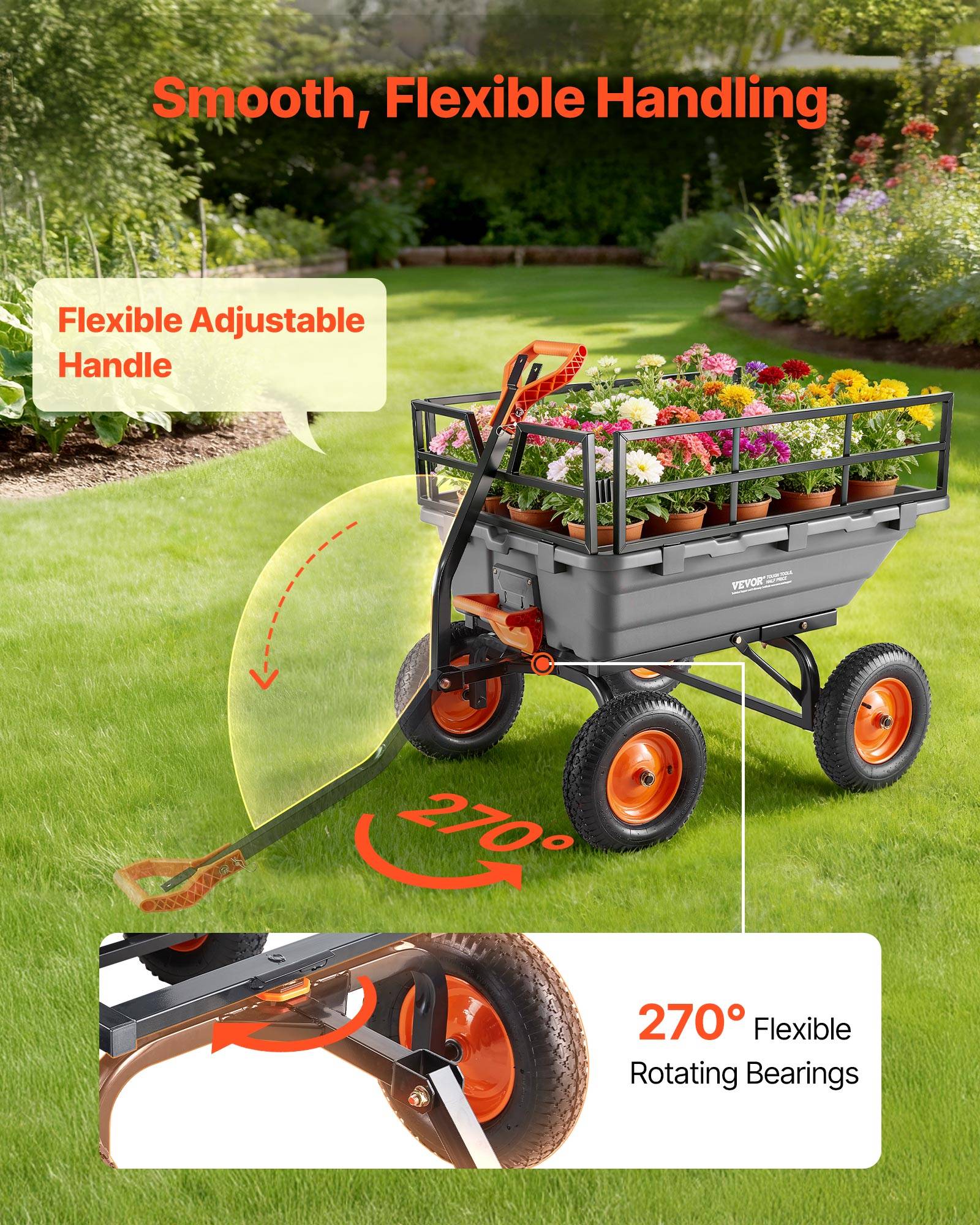 Vevor - Chariot basculant de jardin VEVOR 1500 lb, 15 pi³, en polyéthylène avec poignée 2 en 1 - Image 7