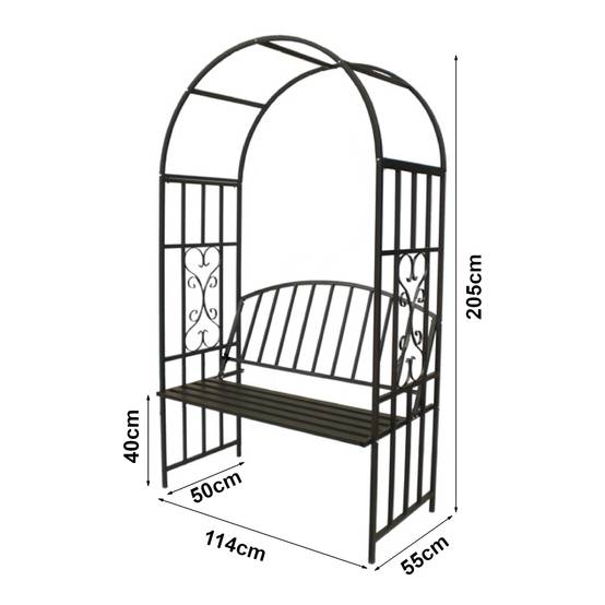 Casa.Pro - Banc avec arche à rosiers Barile acier 205 x 114 x 55 cm noir casa.pro - Image 2