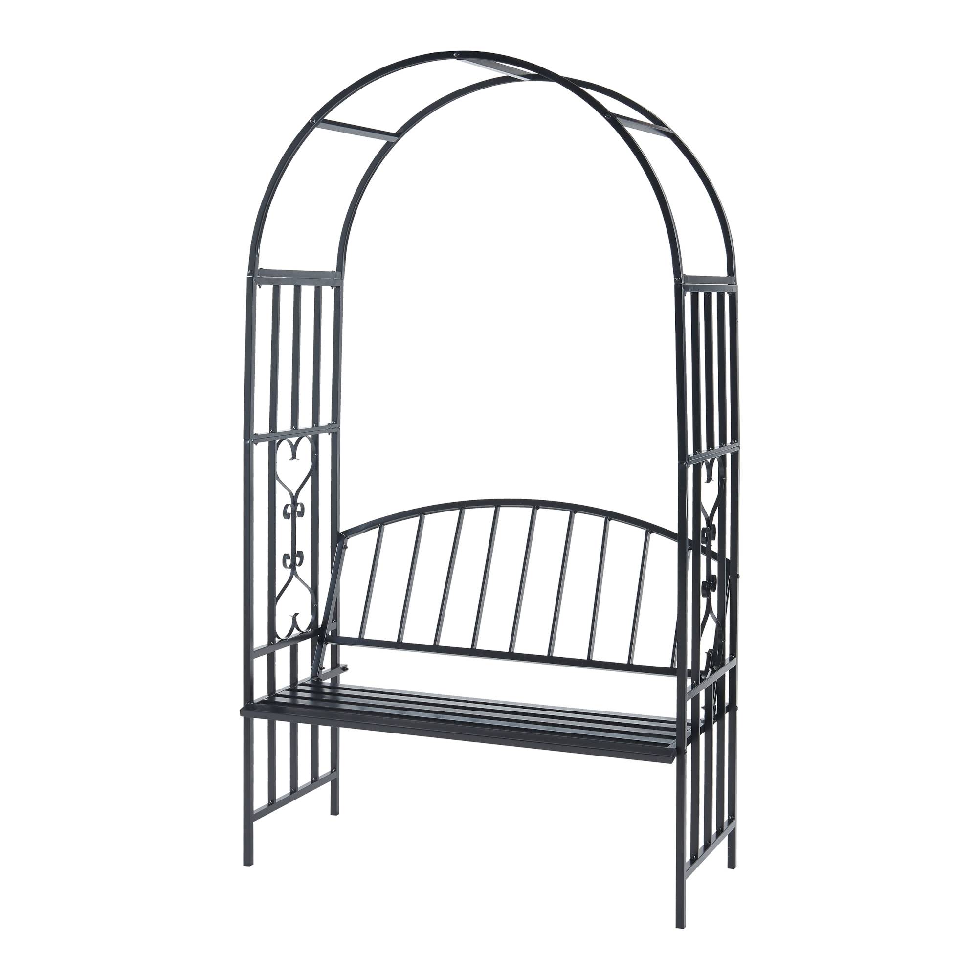 Casa.Pro - Banc avec arche à rosiers Barile acier 205 x 114 x 55 cm noir casa.pro - Image 1