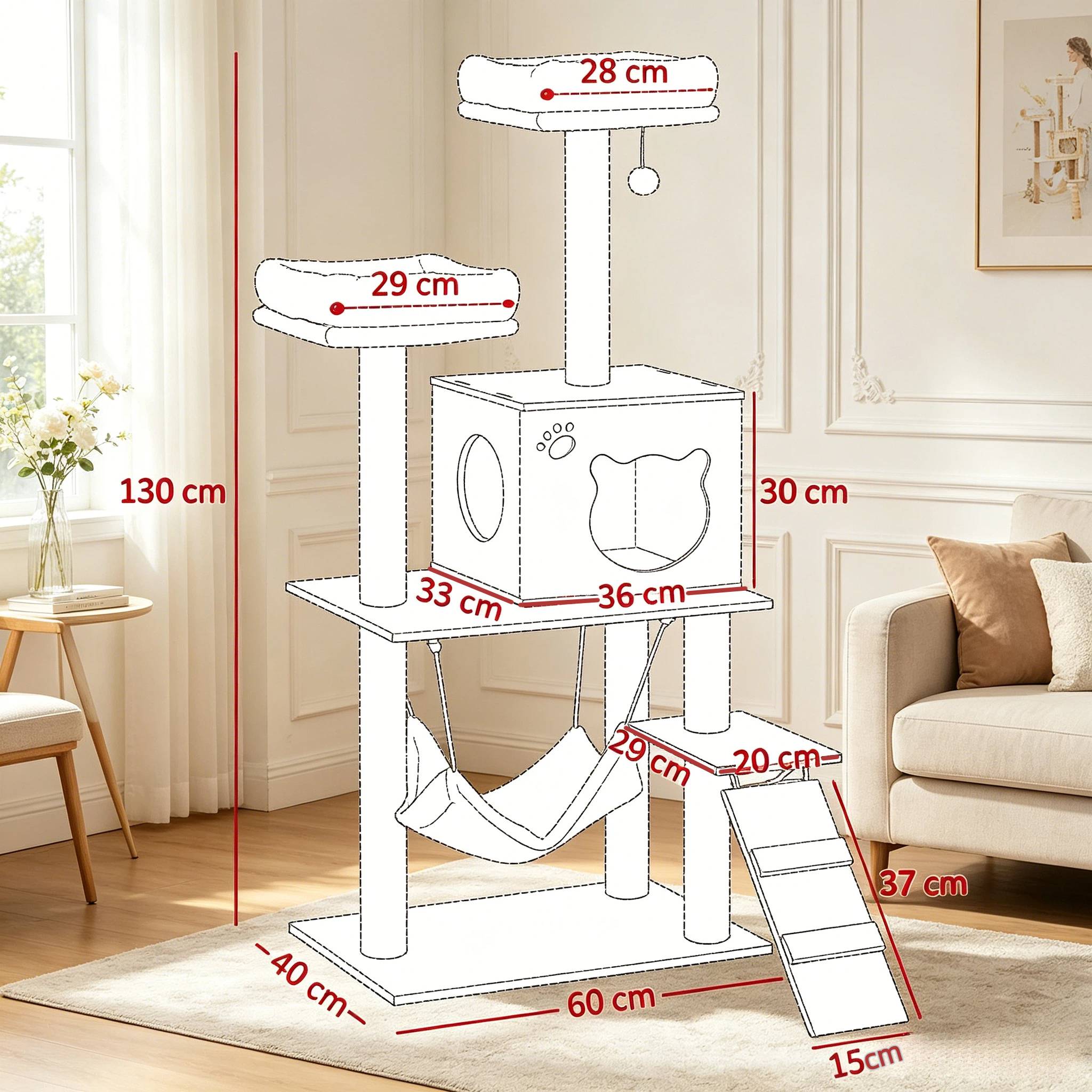 Tour d'activité multi-niveaux en bois doux pour chat, arbre à chat pour votre félin - Image 4