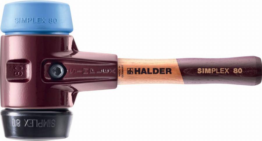 Maillet HALDER SIMPLEX TPE souple / caoutchouc chargé avec boîtier en fonte malléable et manche en bois - D=80 mm - Manche extra-court - 3012.082