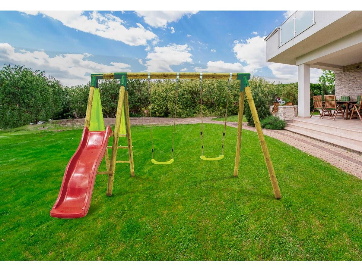 Habitat Et Jardin - Portique En Bois "balanga" - Avec 1 Toboggan Et 2 Balançoires. -habitat Et Jardin - Imagen 2