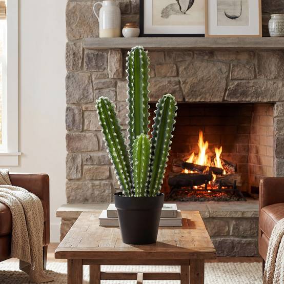 Plante artificielle petit cactus plastique pot décoratif bureau sans eau 53cm vert - ComfortXL Outdoor Living - Image 4