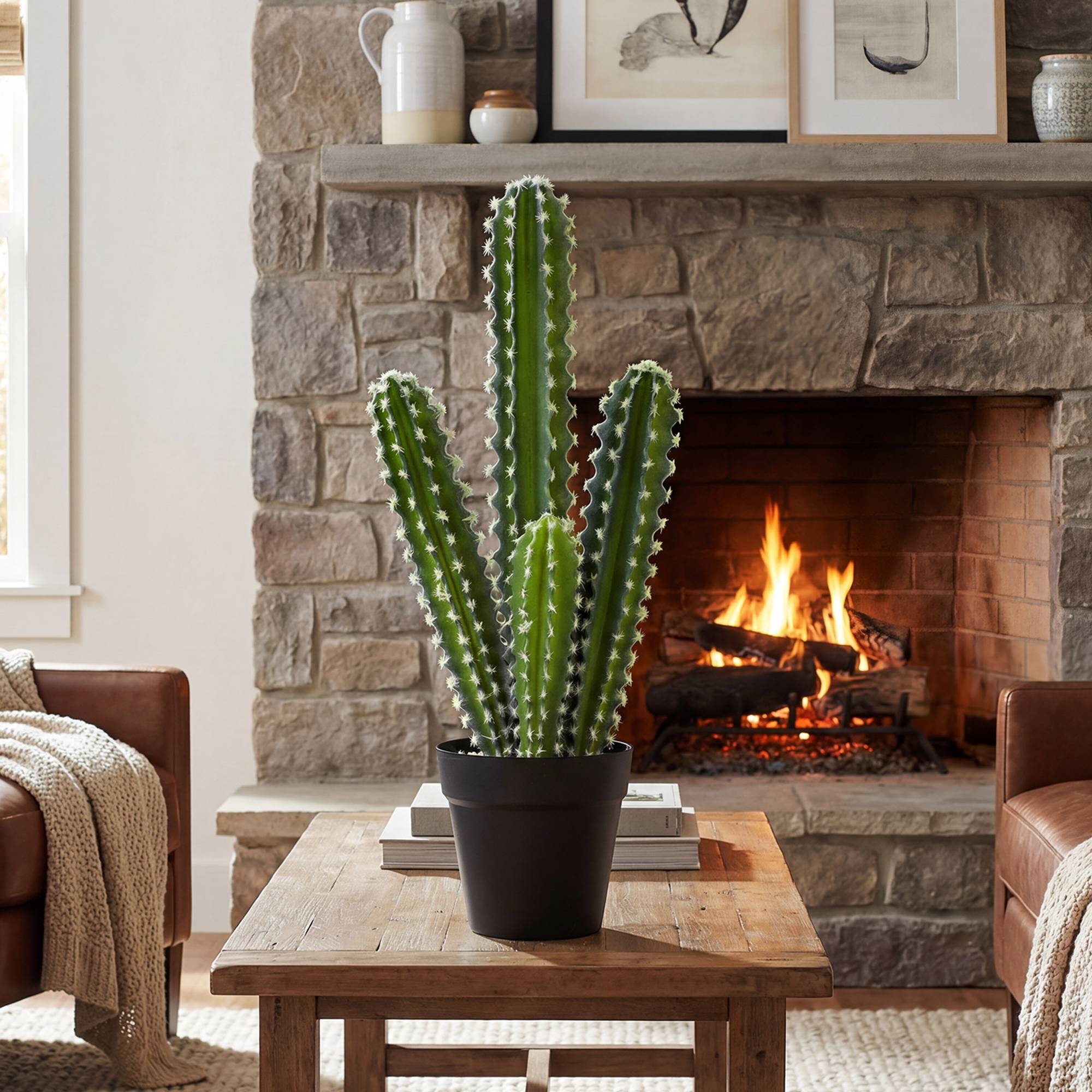 Plante artificielle petit cactus plastique pot décoratif bureau sans eau 53cm vert - ComfortXL Outdoor Living - Image 4