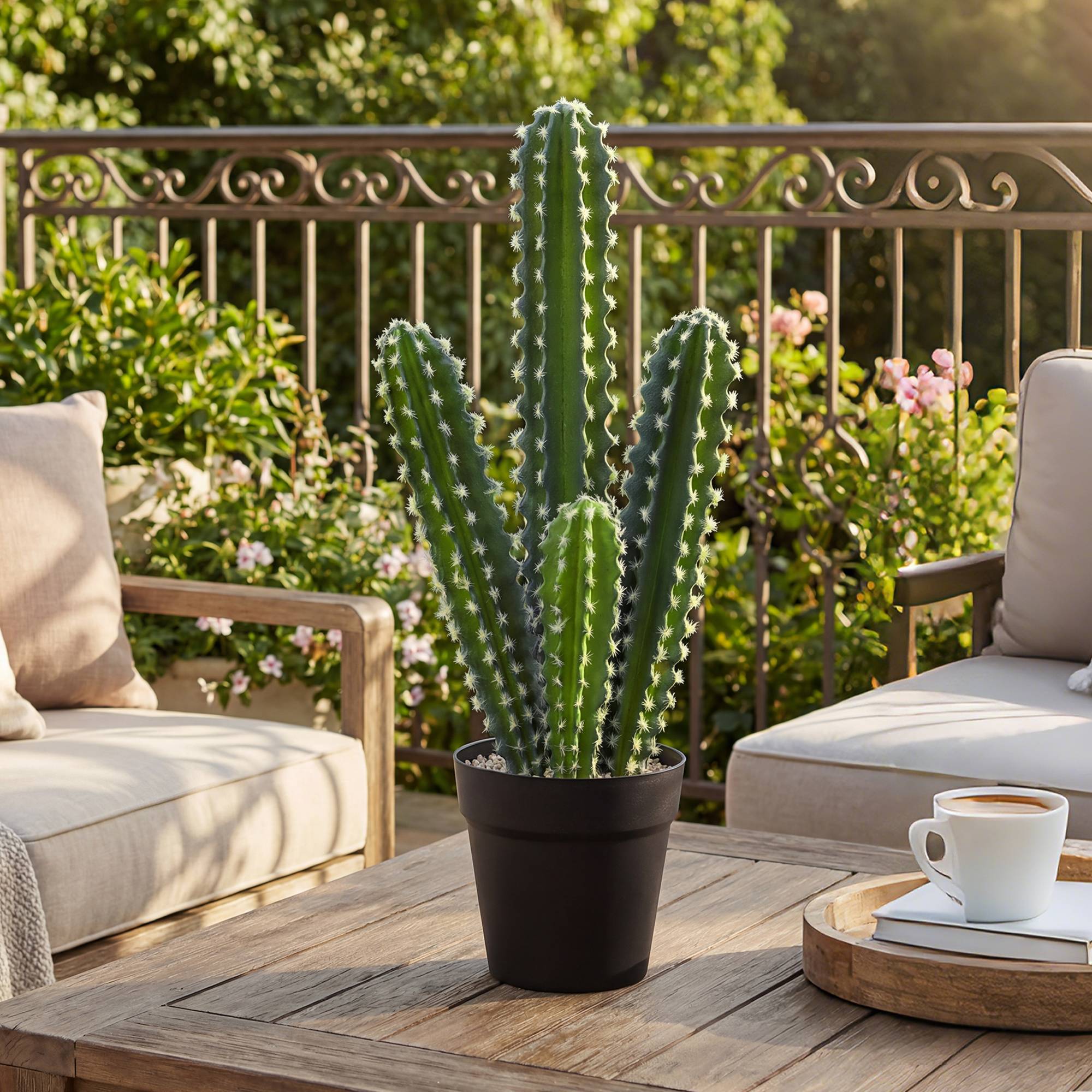 Plante artificielle petit cactus plastique pot décoratif bureau sans eau 53cm vert - ComfortXL Outdoor Living - Image 10