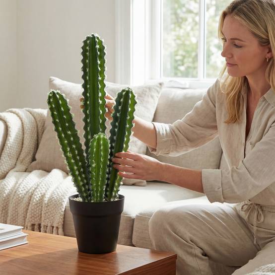 Plante artificielle petit cactus plastique pot décoratif bureau sans eau 53cm vert - ComfortXL Outdoor Living - Image 9
