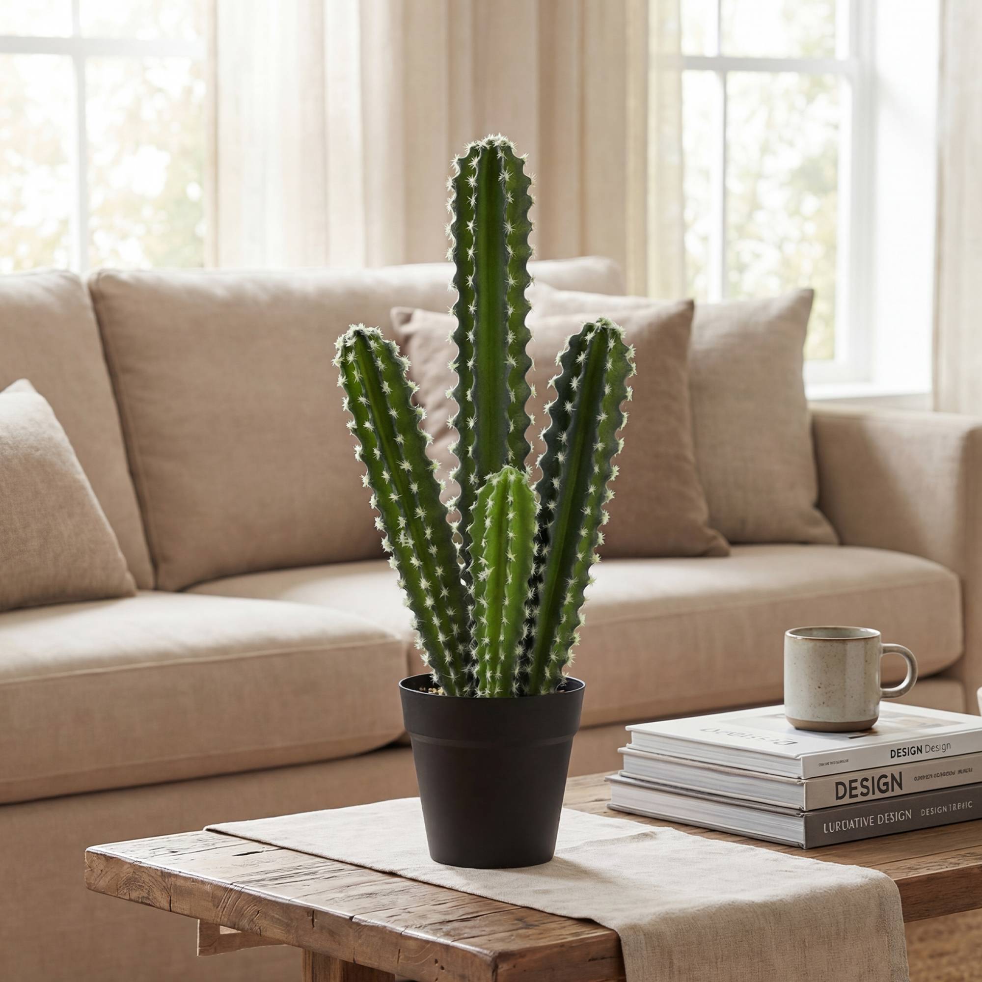 Plante artificielle petit cactus plastique pot décoratif bureau sans eau 53cm vert - ComfortXL Outdoor Living - Image 3