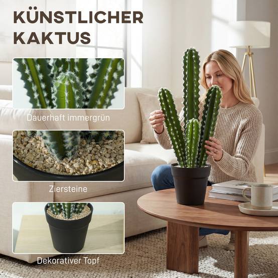 Plante artificielle petit cactus plastique pot décoratif bureau sans eau 53cm vert - ComfortXL Outdoor Living - Image 6