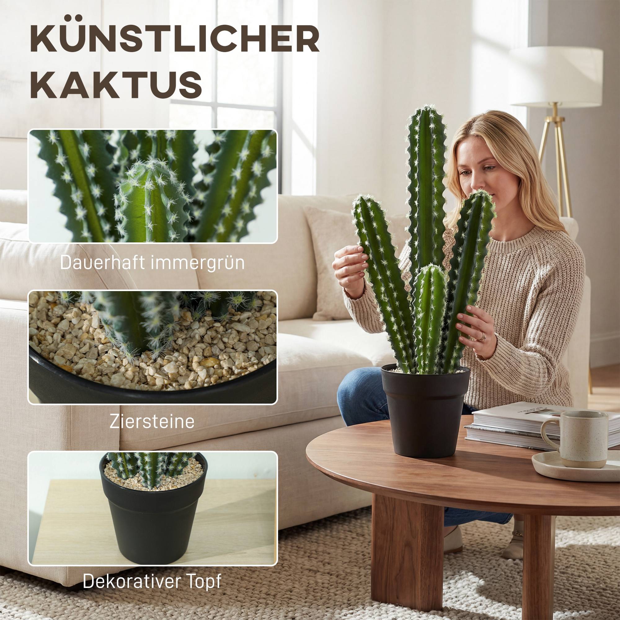 Plante artificielle petit cactus plastique pot décoratif bureau sans eau 53cm vert - ComfortXL Outdoor Living - Image 6