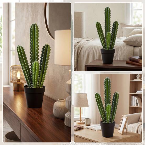 Plante artificielle petit cactus plastique pot décoratif bureau sans eau 53cm vert - ComfortXL Outdoor Living - Image 8