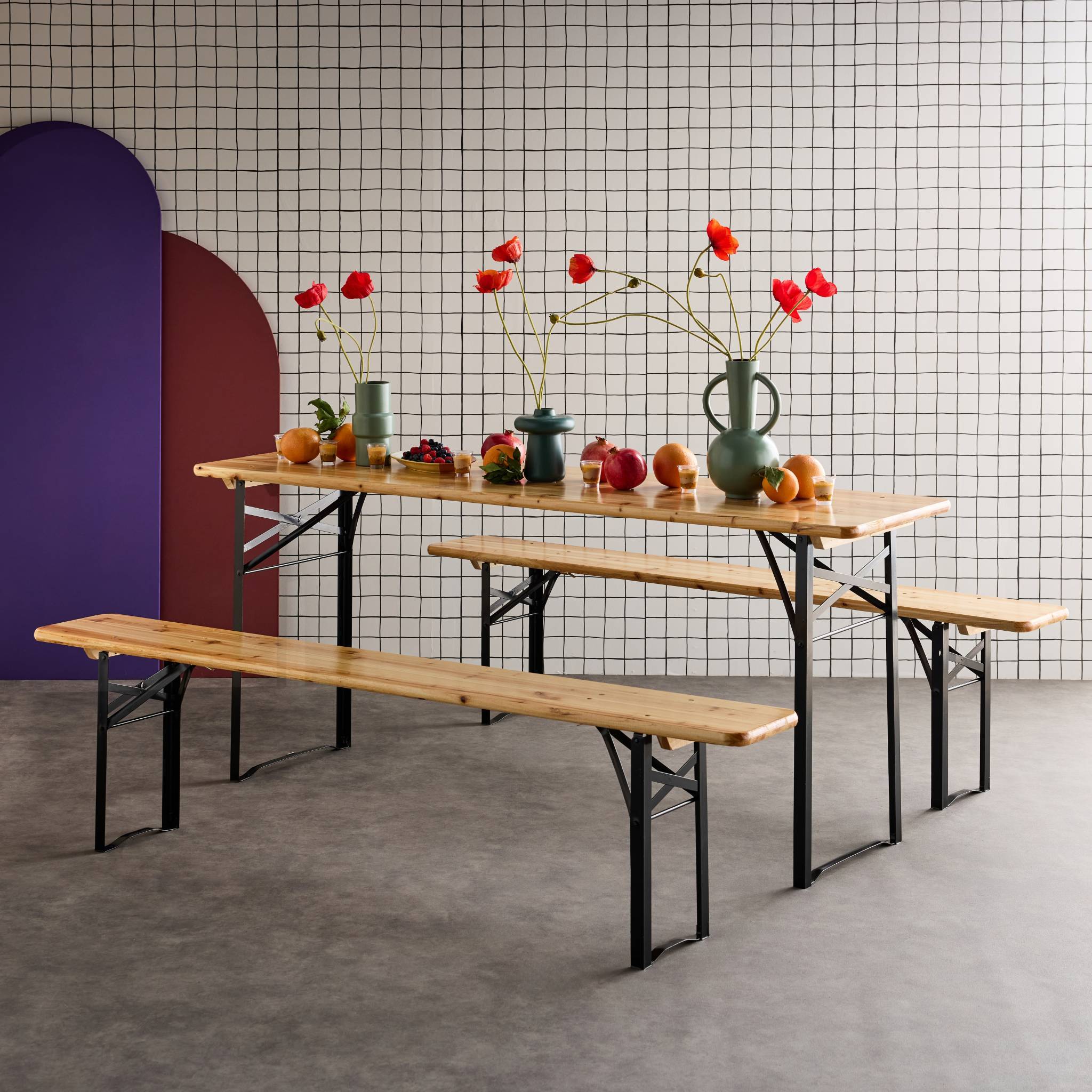 sweeek - Table de jardin pliante bois de sapin + 2 bancs BAYONNE – Esprit brasserie. pliable. 6 personnes | sweeek - Image 6