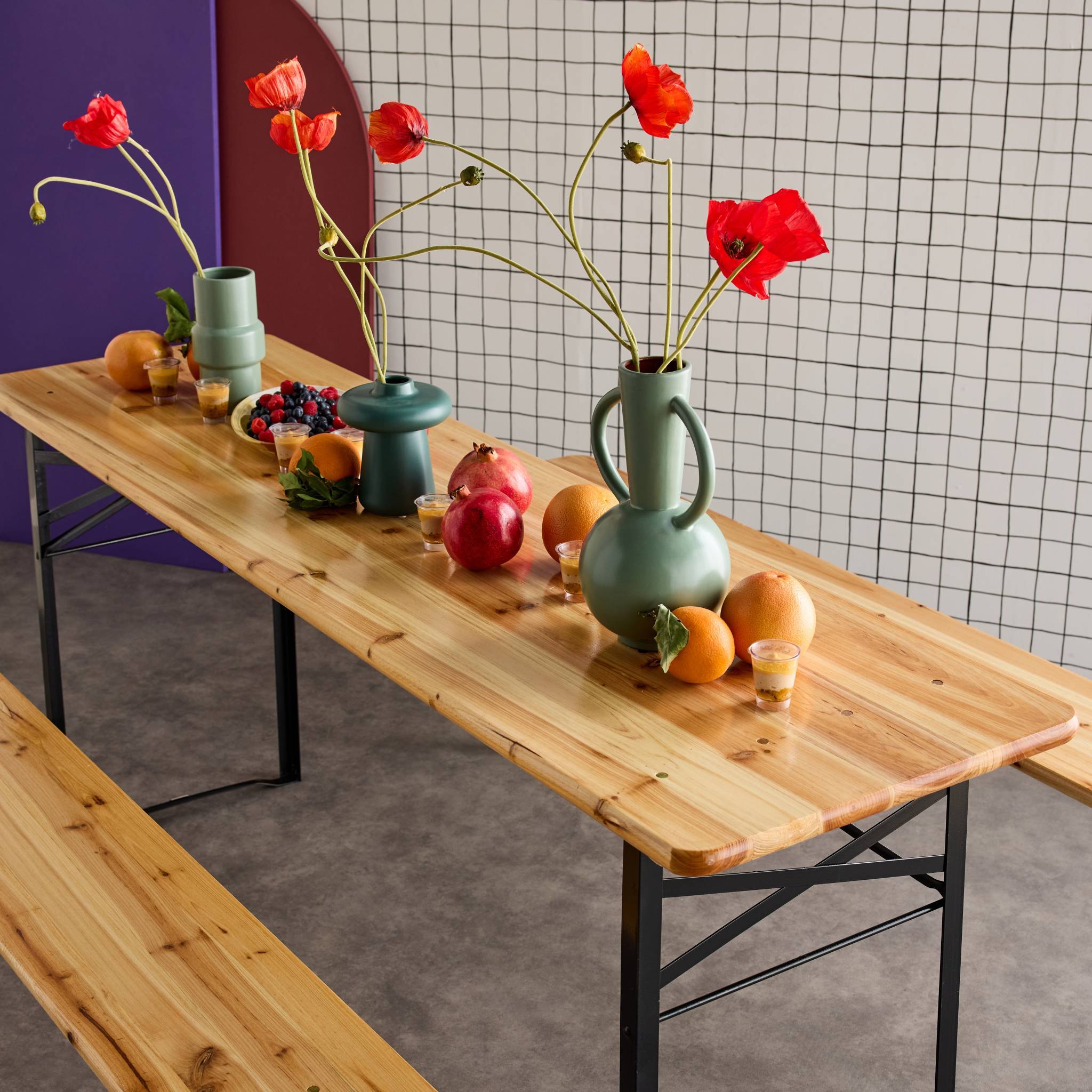 sweeek - Table de jardin pliante bois de sapin + 2 bancs BAYONNE – Esprit brasserie. pliable. 6 personnes | sweeek - Image 7
