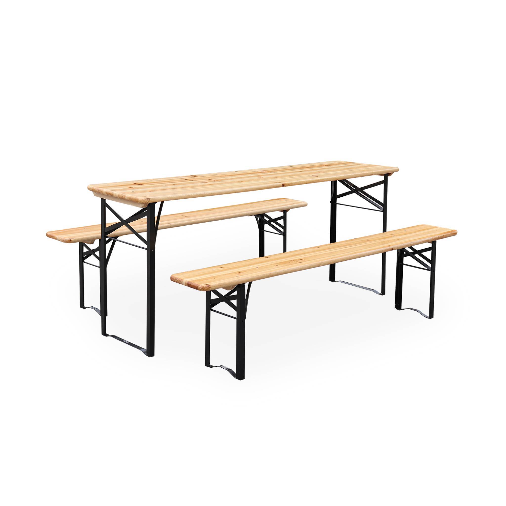 sweeek - Table de jardin pliante bois de sapin + 2 bancs BAYONNE – Esprit brasserie. pliable. 6 personnes | sweeek - Image 2