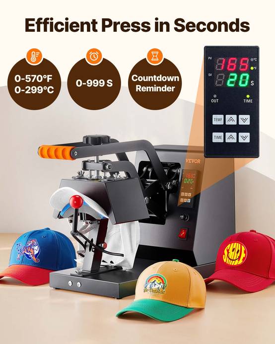 Vevor - VEVOR Presse à chaud 4 en 1 pour chapeaux 21.5x10cm, 4 patins téflon, pour sublimation sur casquettes, bérets. - Image 2