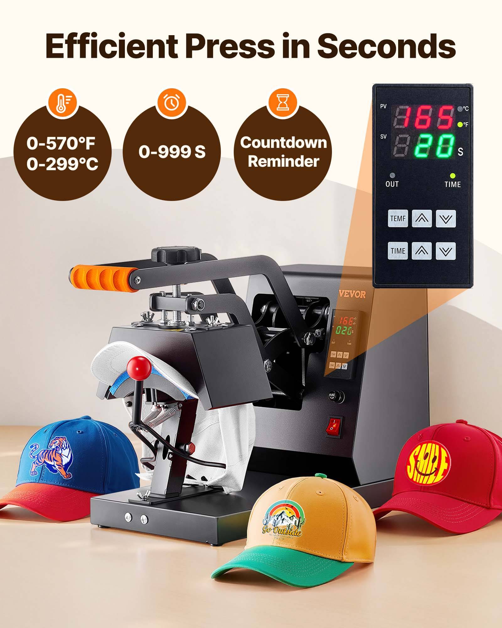 Vevor - VEVOR Presse à chaud 4 en 1 pour chapeaux 21.5x10cm, 4 patins téflon, pour sublimation sur casquettes, bérets. - Image 2