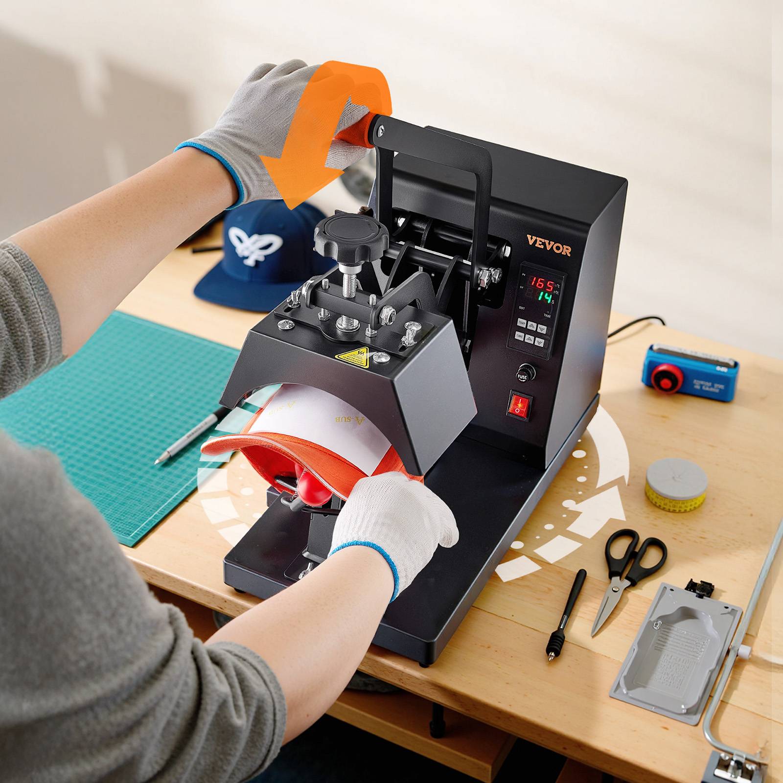 Vevor - VEVOR Presse à chaud 4 en 1 pour chapeaux 21.5x10cm, 4 patins téflon, pour sublimation sur casquettes, bérets. - Image 8