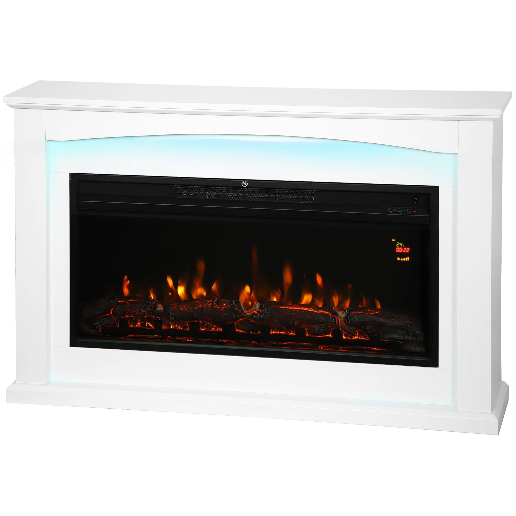 Cheminée électrique 1000W/2000W, fausse cheminée décorative, effet flamme à 5 luminosités réglables, 121x25x77cm, blanc - Image 2