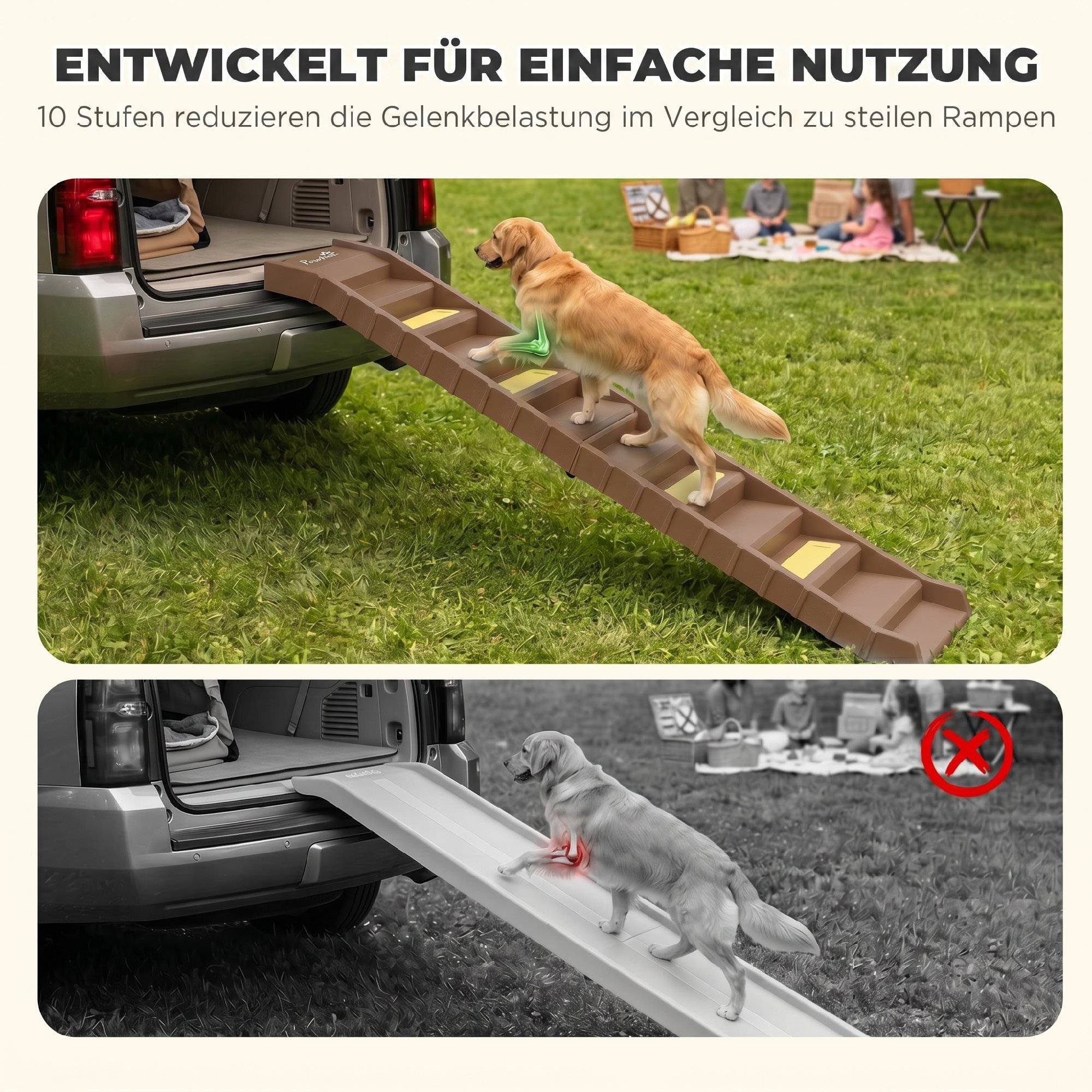 Rampe voiture pliable, escalier chien 10 marches, antidérapante, 154x40cm, chiens moyens <25kg - Image 6