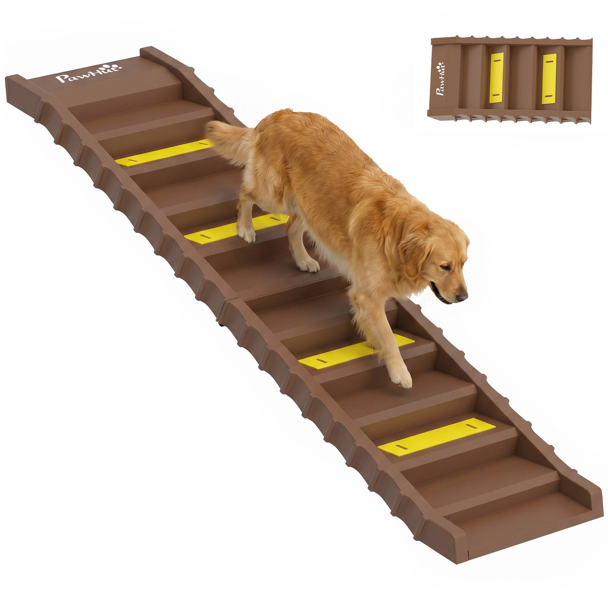Rampe voiture pliable, escalier chien 10 marches, antidérapante, 154x40cm, chiens moyens <25kg - Image 1