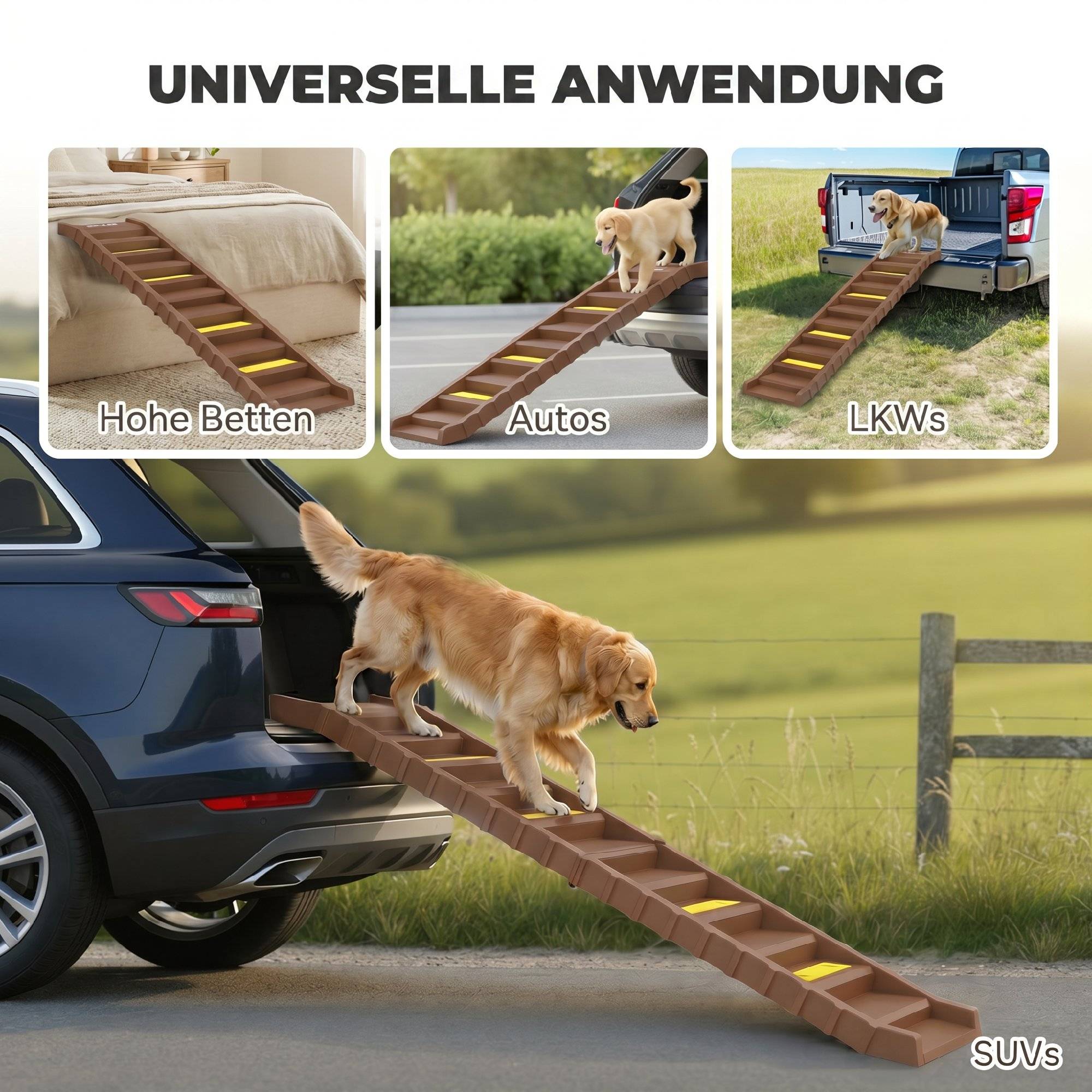 Rampe voiture pliable, escalier chien 10 marches, antidérapante, 154x40cm, chiens moyens <25kg - Image 9