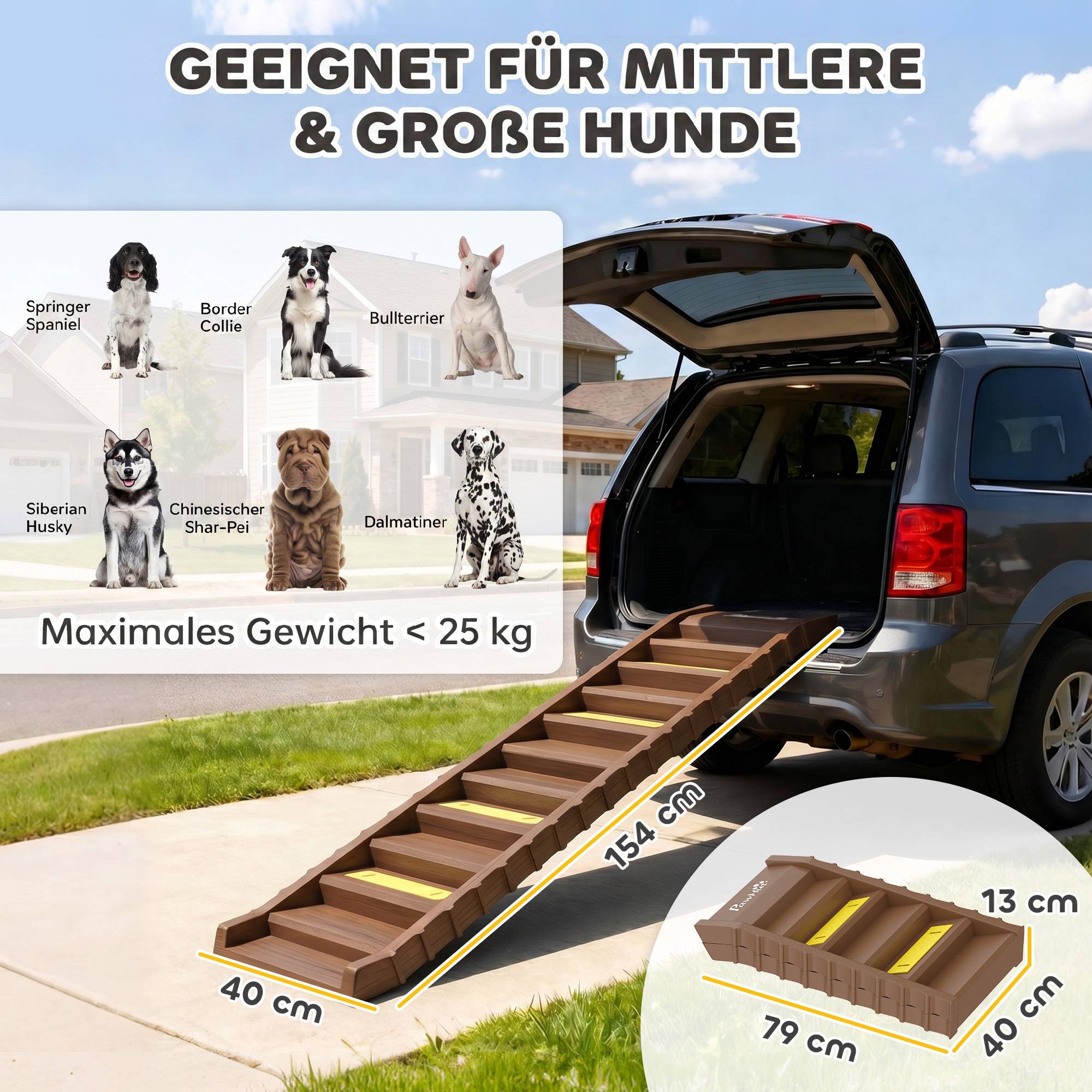 Rampe voiture pliable, escalier chien 10 marches, antidérapante, 154x40cm, chiens moyens <25kg - Image 5