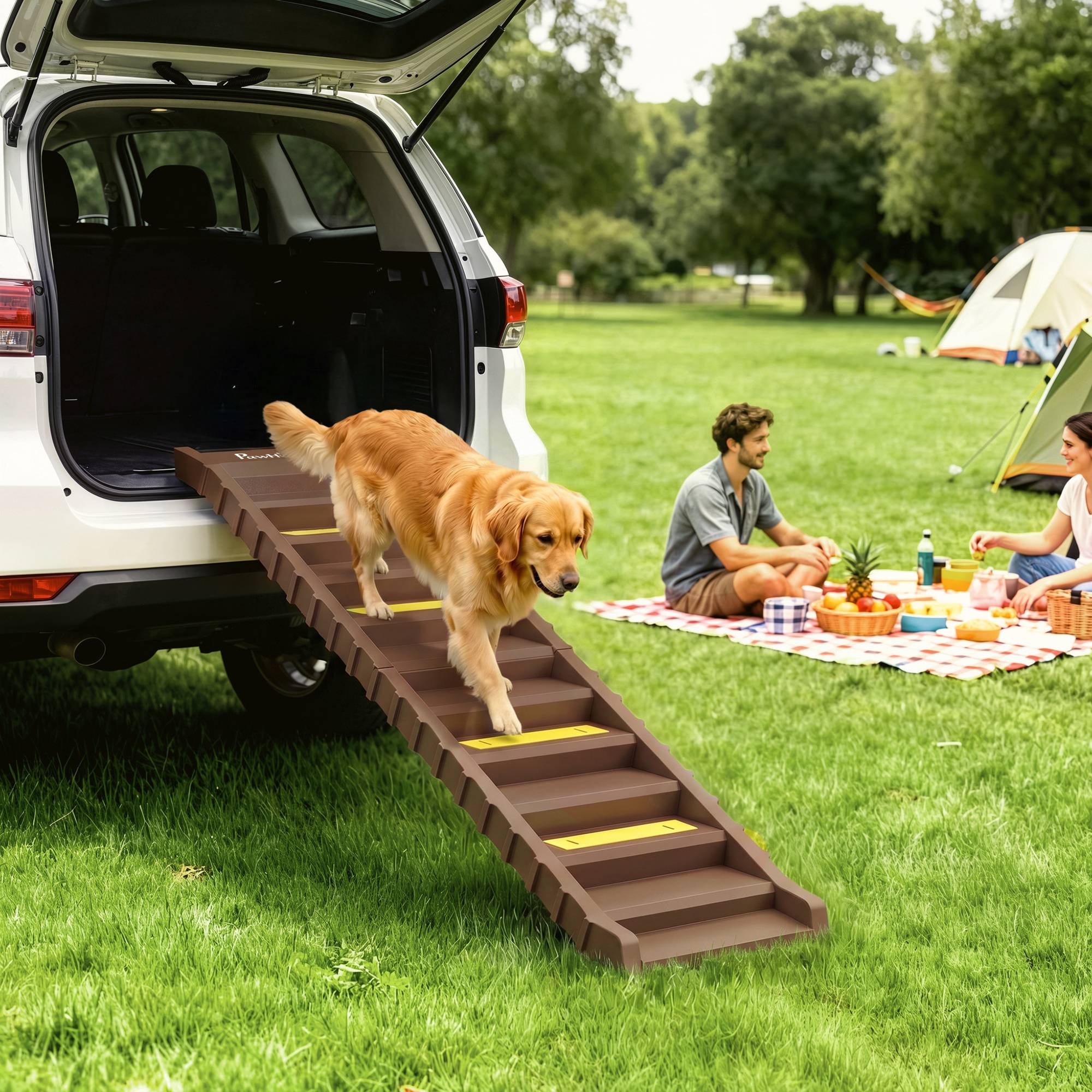 Rampe voiture pliable, escalier chien 10 marches, antidérapante, 154x40cm, chiens moyens <25kg - Image 3