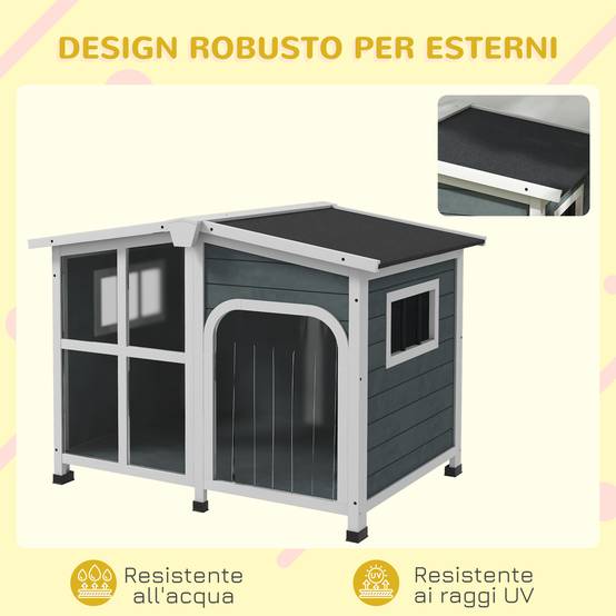 Niche extérieure pour chien moyen bois,toit ouvrant,101x66.5x70.5cm gris - Image 9