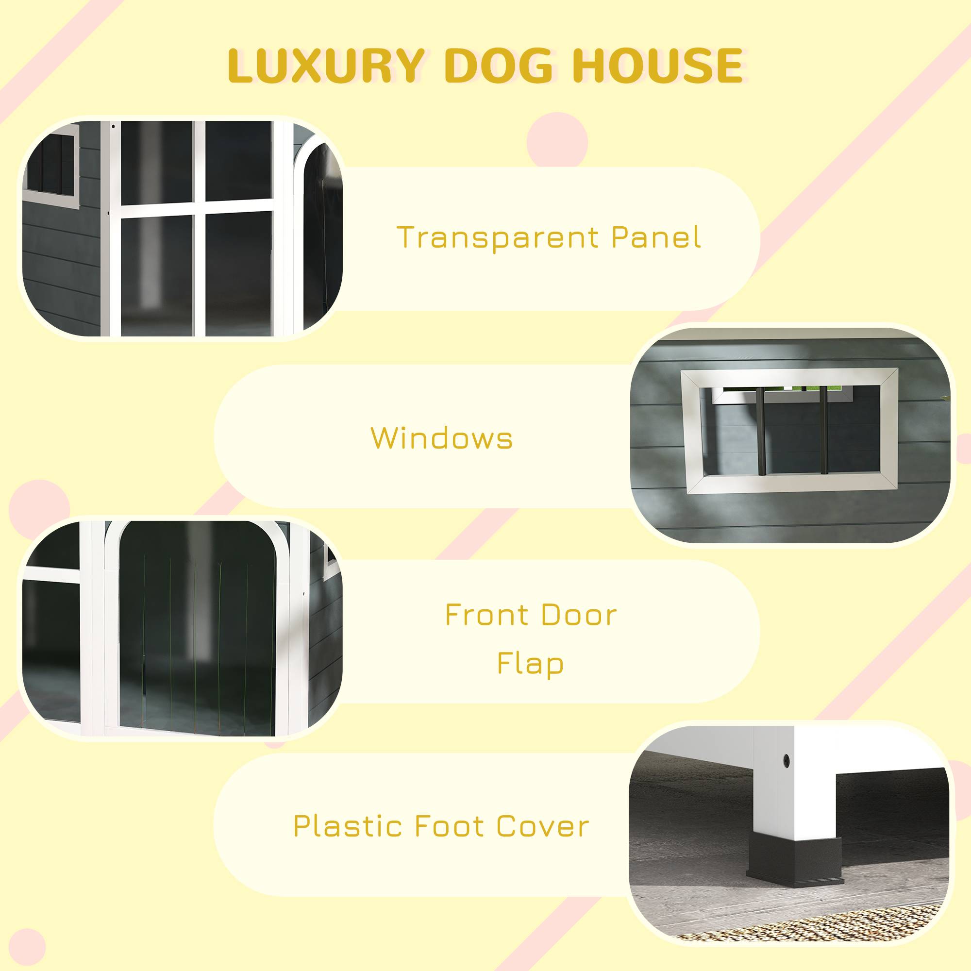 Niche extérieure pour chien moyen bois,toit ouvrant,101x66.5x70.5cm gris - Image 10