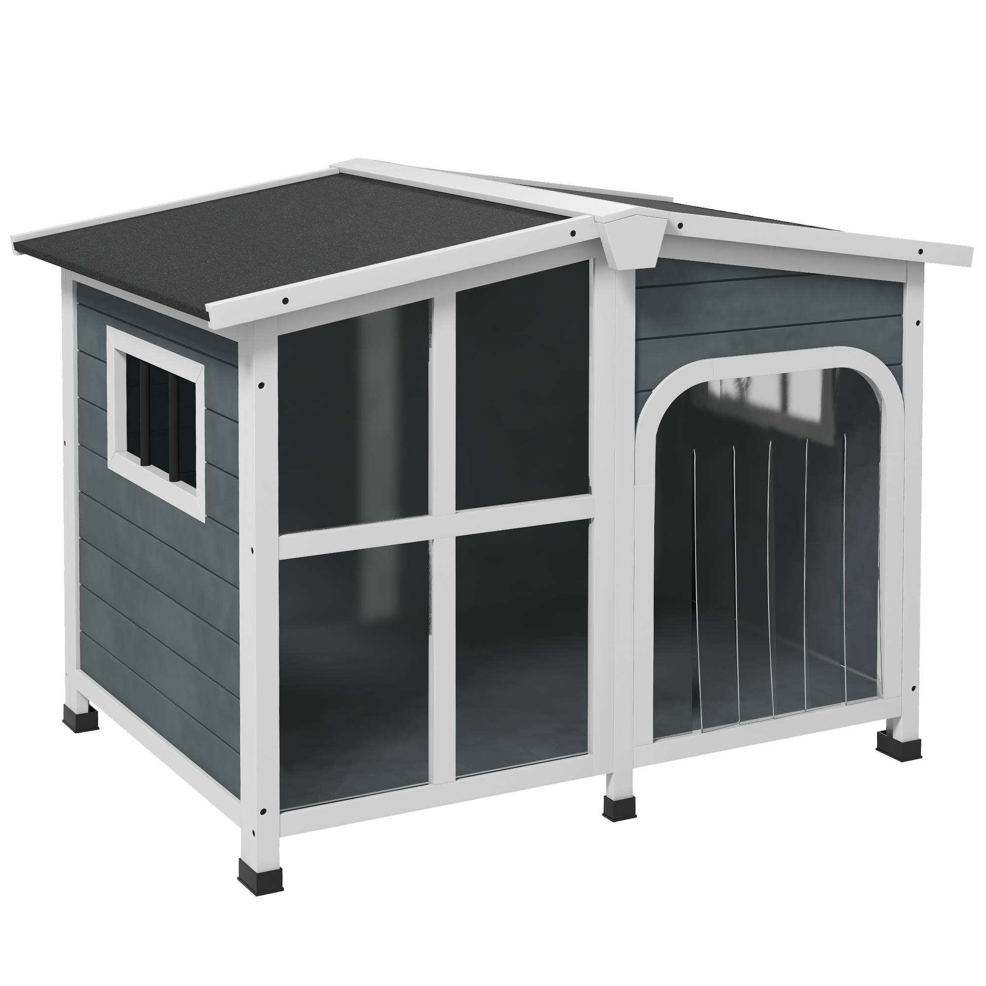 Niche extérieure pour chien moyen bois,toit ouvrant,101x66.5x70.5cm gris - Image 1