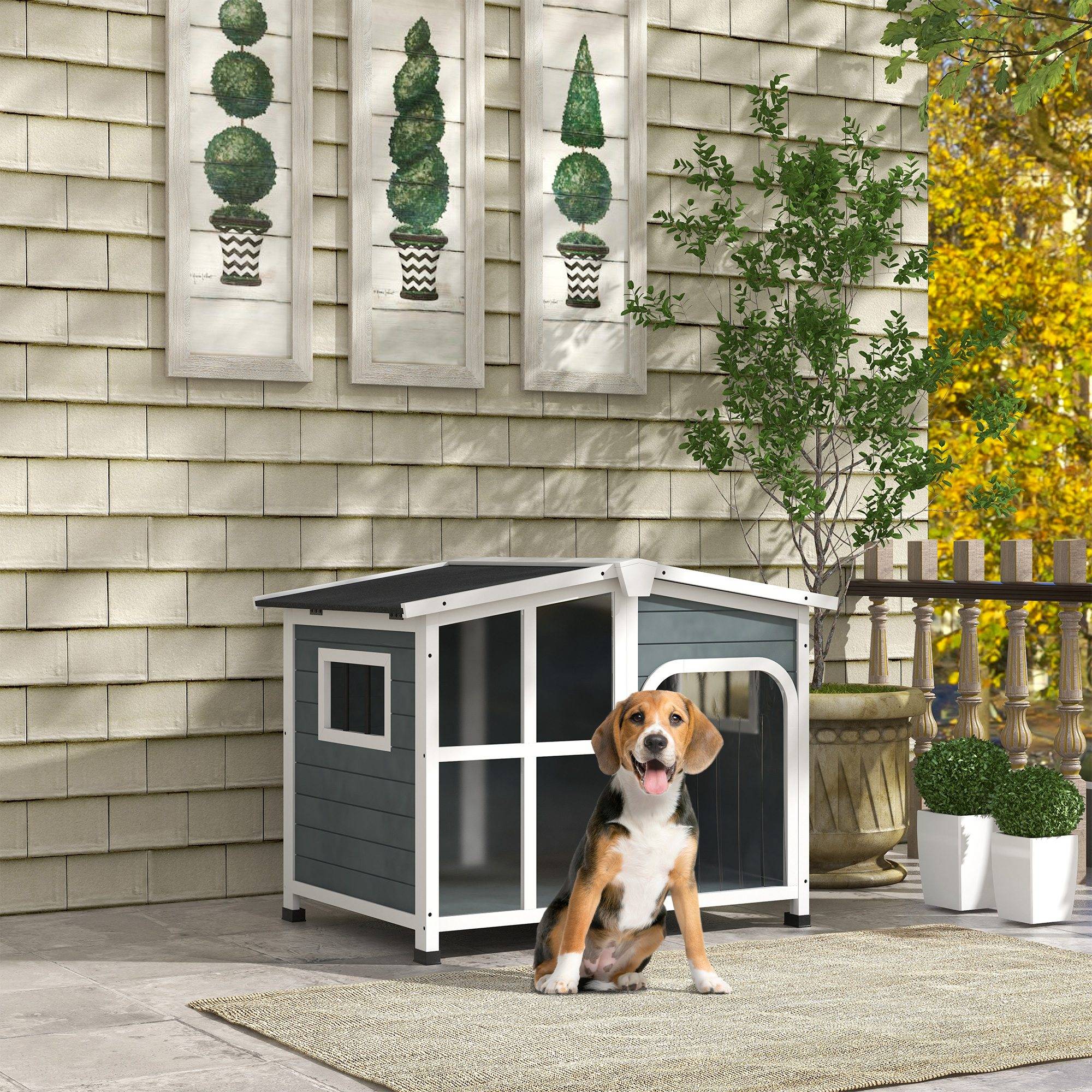 Niche extérieure pour chien moyen bois,toit ouvrant,101x66.5x70.5cm gris - Image 4