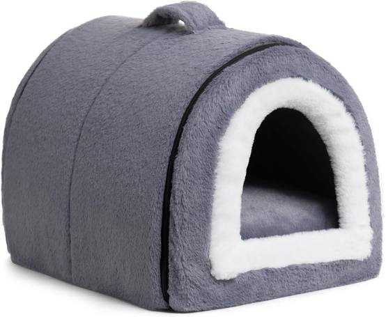 Lit pour Chien chat Pliable 2 en 1 Niche Douce et Chaude pour Animaux Domestiques Gris Foncé-Bleu