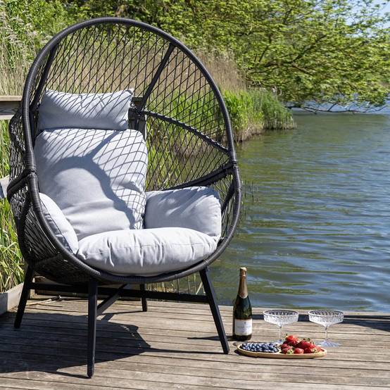 Fauteuil Lounge de Jardin Forme Oeuf en Métal Noir et Polyrotin - EGGYN - Image 2