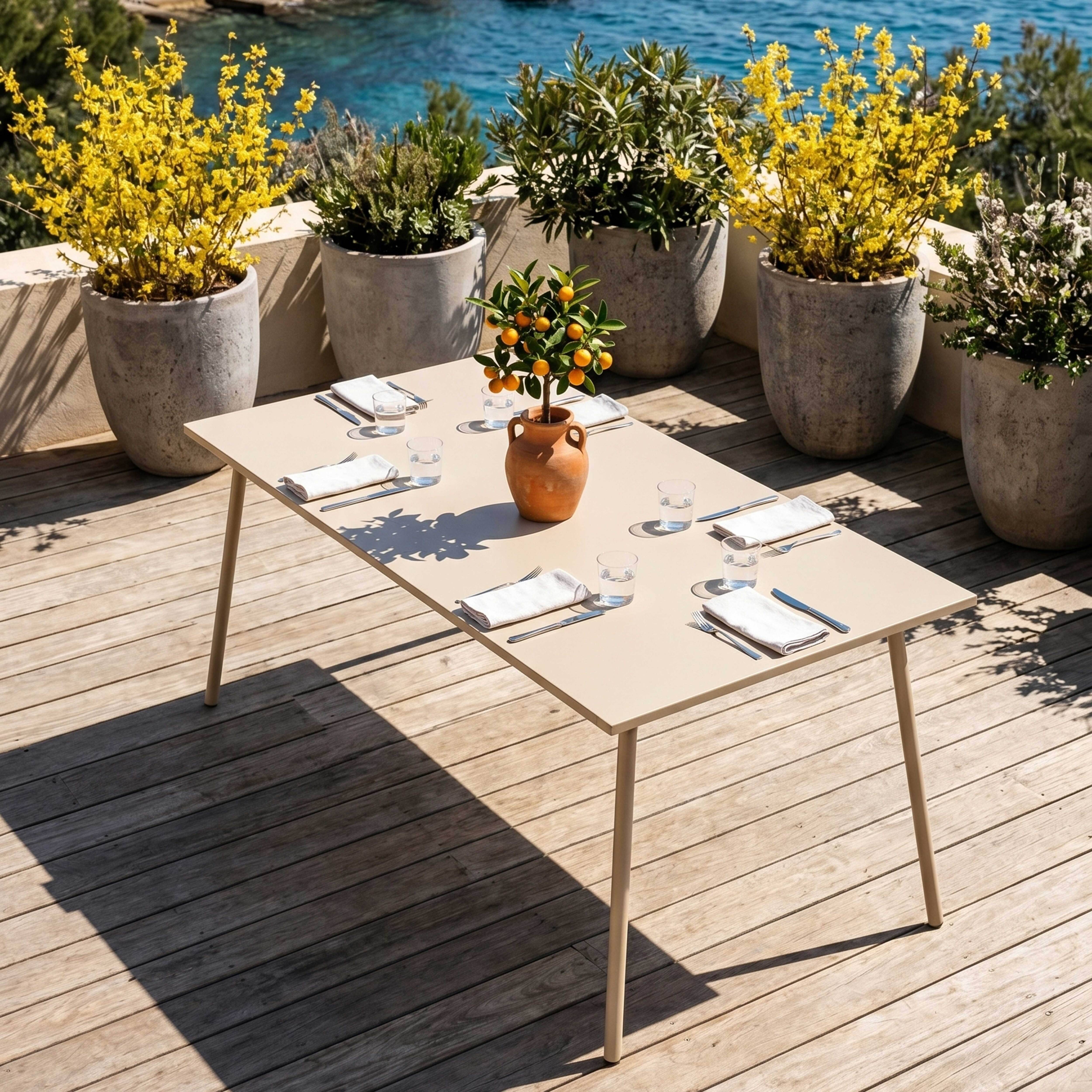 Oviala - Table de jardin rectangulaire en métal 8 places 180 cm ivoire Palavas - Oviala - Imagen 2